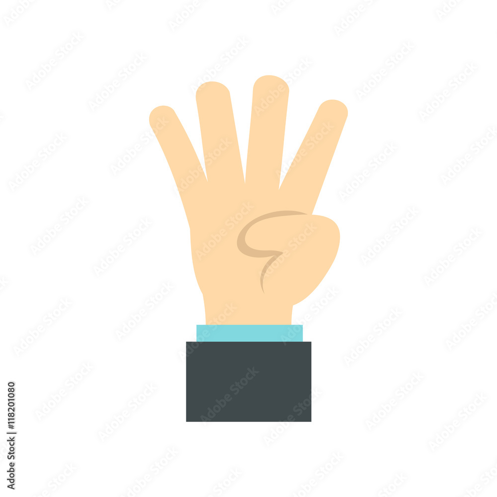 Hand gesture four fingers icon in flat style isolated on white background. Gestural symbol Hand gesture four fingers icon in flat style isolated on white background. Gestural symbol