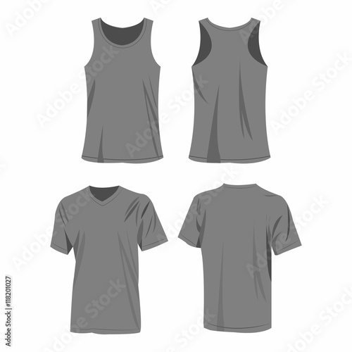 Grey sport top and t-shirt isolated vector set