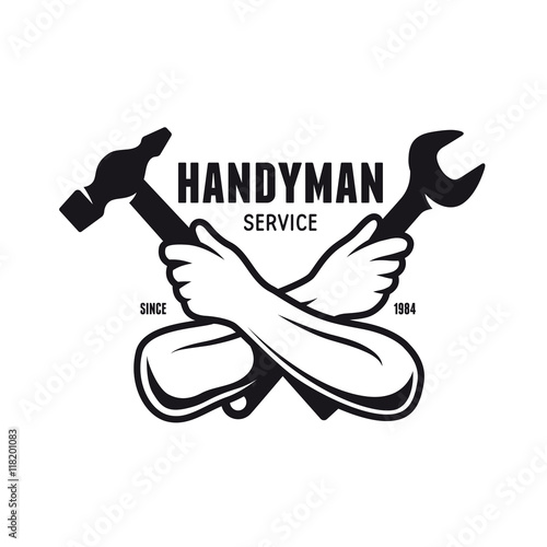 Handyman service emblem. Carpentry related vector vintage illustration.