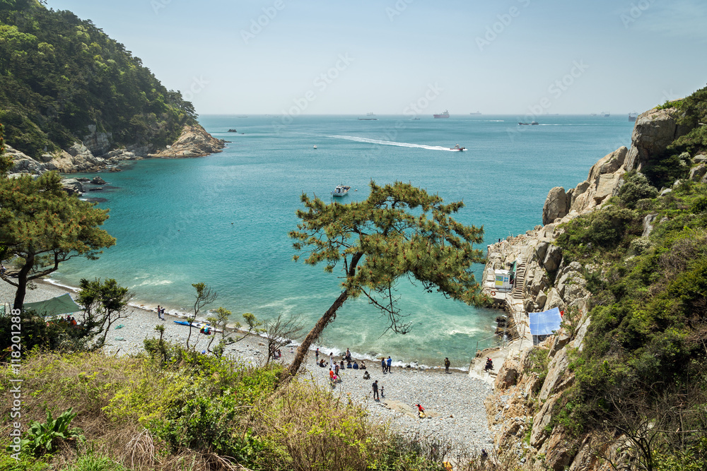 Pebble Beach at the Taejongdae Resort Park in Busan, South Korea, viewed  from above. Stock Photo | Adobe Stock