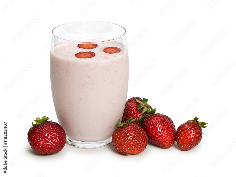 Glass with yoghurt and strawberry berries Glass with yoghurt and strawberry berries