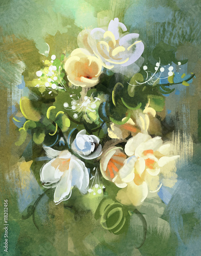 Fototapeta digital painting of colorful abstract flowers,illustration