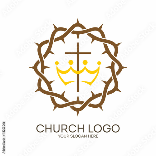 Church logo. Christian symbols. Crown of thorns and cross.