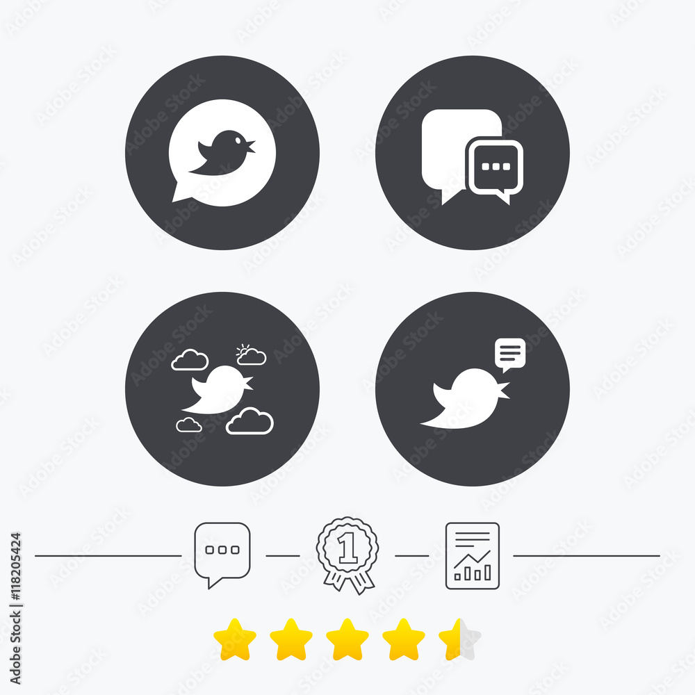 Birds icons. Social media speech bubble.