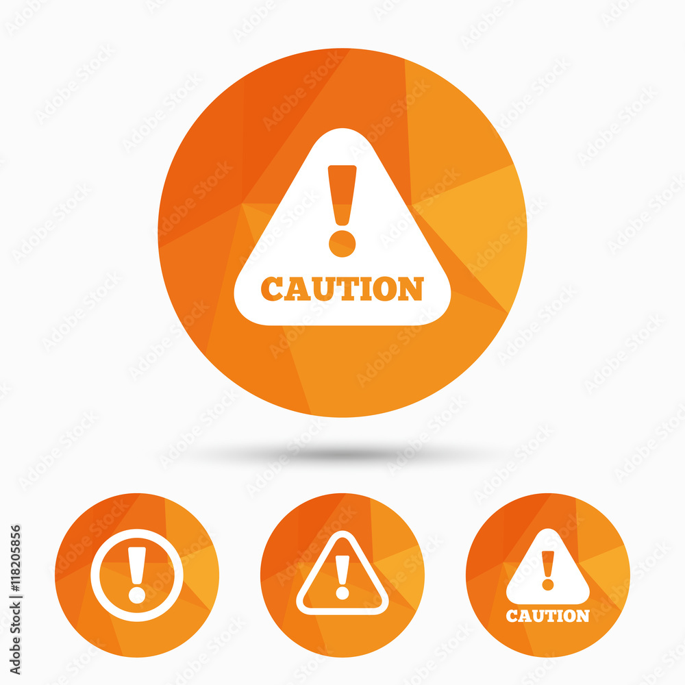 Attention caution signs. Hazard warning icons. Attention caution signs. Hazard warning icons.