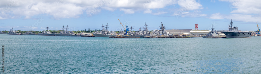  United States naval ships in Pearl Harbor  USA. Pearl Harbor is the headquarters of the United States Pacific Fleet.