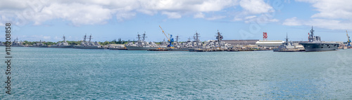  United States naval ships in Pearl Harbor USA. Pearl Harbor is the headquarters of the United States Pacific Fleet.
