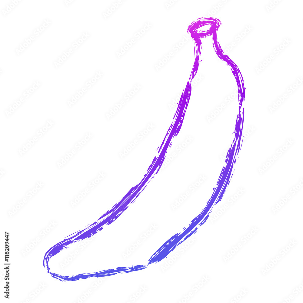 Vector hand drawn brush line banana. Fashion purple and blue gradient banana Vector hand drawn brush line banana. Fashion purple and blue gradient banana