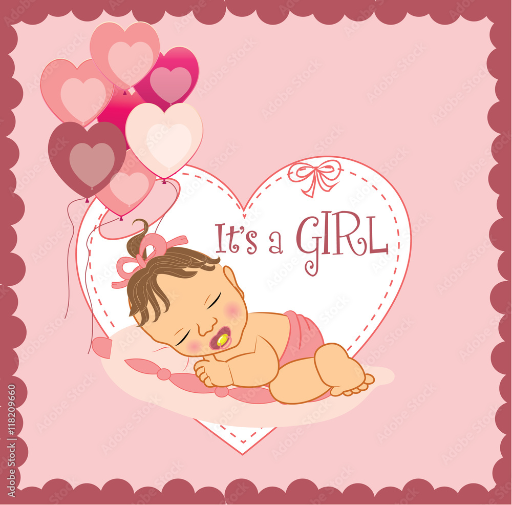 Sleeping baby girl in pink frame Sleeping baby girl in pink frame