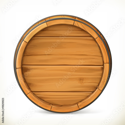 Barrel. Wooden sign. Vector 3d icon
