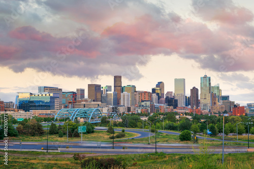 Panorama of Denver skyline at twilight. © f11photo