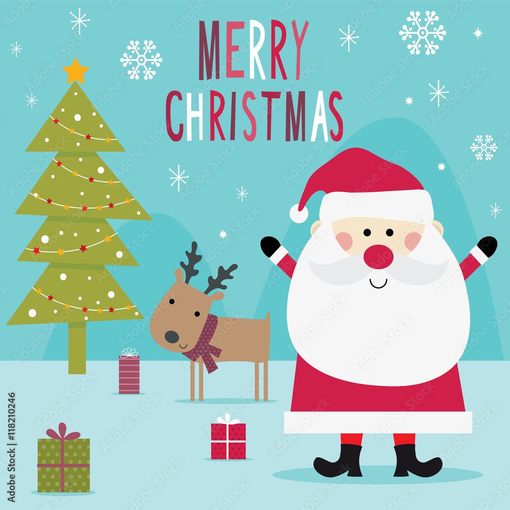 Christmas card with cute santa and reindeer design Christmas card with cute santa and reindeer design