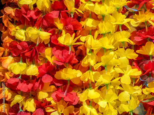 Colorful Hawaiian lei flowers.