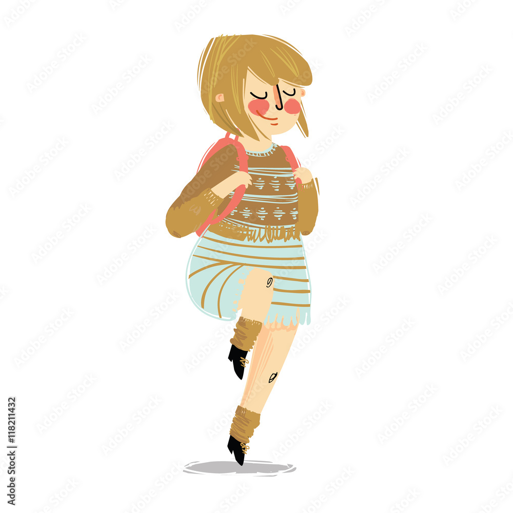 Illustration Featuring a Girl Carrying Backpack Illustration Featuring a Girl Carrying Backpack