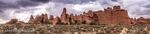 Panoramic view of the area near Broken Arch in Arches National Park, Utah, USA