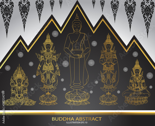 set of buddha thai tradition abstract
