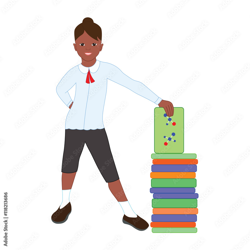 Cute girl in school uniform smiling and holding a book. Cute girl in school uniform smiling and holding a book.