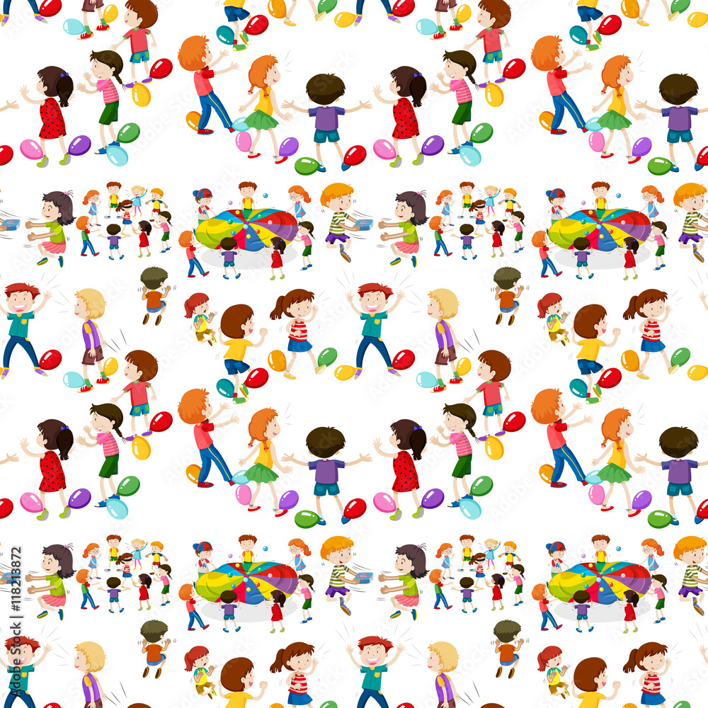 Seamless background with kids playing games Seamless background with kids playing games