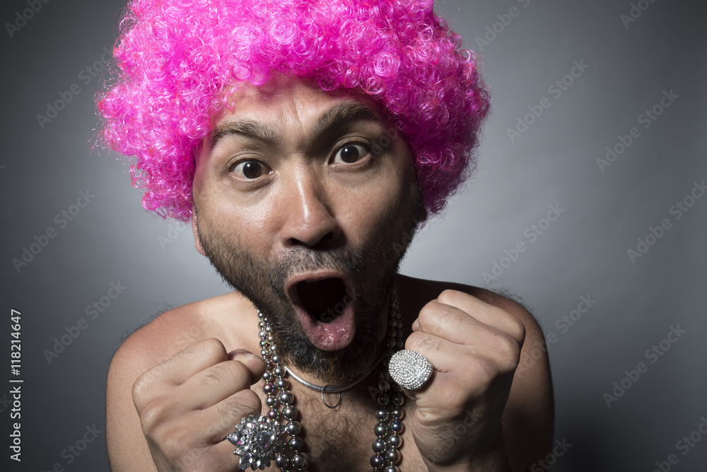 Pink Afro hair funny uncle Stock Photo | Adobe Stock Pink Afro hair funny uncle Stock Photo | Adobe Stock