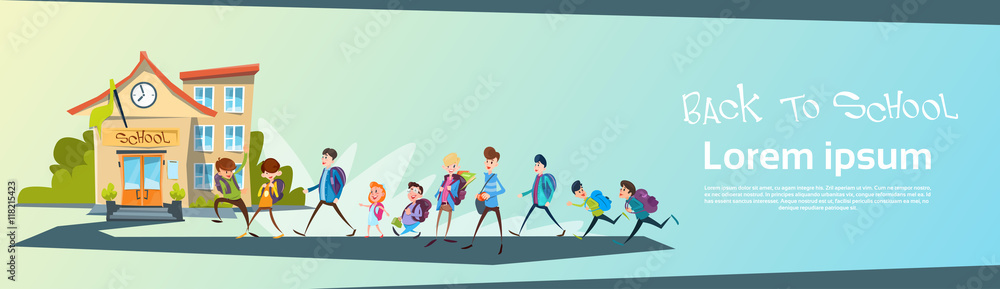 Schoolchildren Group Go Back To School Education Banner Schoolchildren Group Go Back To School Education Banner