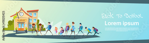 Schoolchildren Group Go Back To School Education Banner