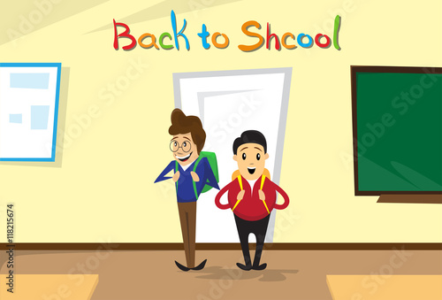 Schoolboys Enter Class Room Back To School Education Banner
