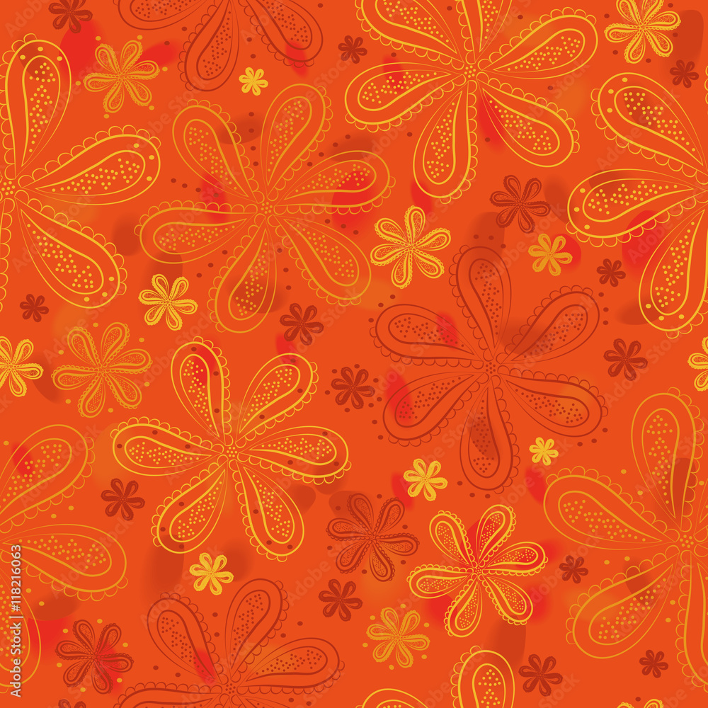 Orange floral seamless pattern