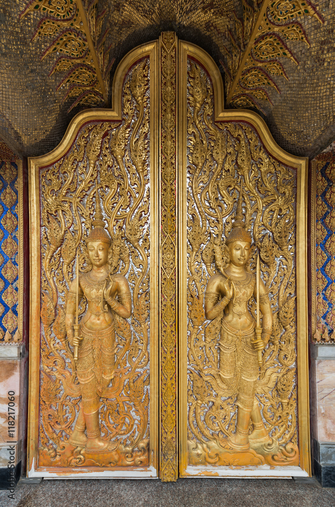 door of Golden Temple Wat Tha Sung Uthai Thani, Thailand.