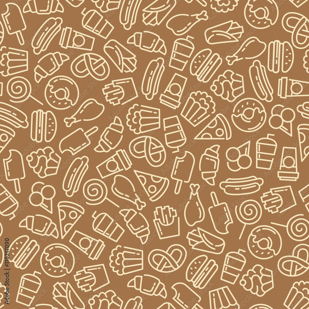 Fast food. Set of cartoon vector seamless pattern. Fast food. Set of cartoon vector seamless pattern.