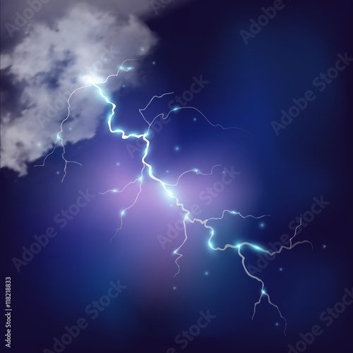 Realistic thunderstorm background. Vector illustration.