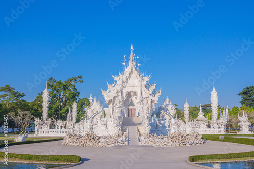 Wat Rong Khun, Chiang Rai province, northern Thailand
Magnificently grand white church and reflection in the water.
The white temple of Chiang Rai