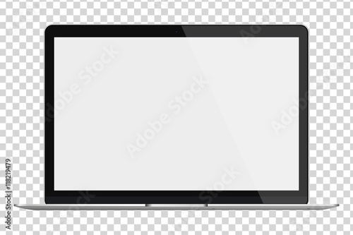 Laptop with blank screen isolated on transparent background.