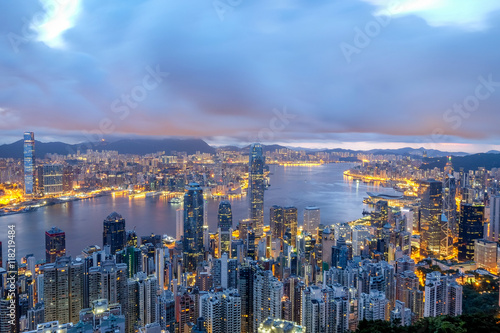 The Hong Kong skyline at the Victoria Peak viewpoint. 