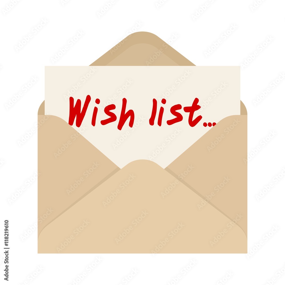 Wish list card in brown envelope. The letter pulled out from an envelope Wish list card in brown envelope. The letter pulled out from an envelope