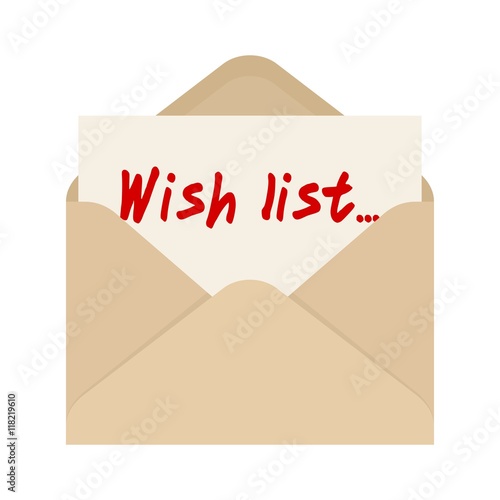 Wish list card in brown envelope. The letter pulled out from an envelope