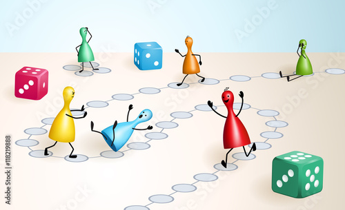Board game with ludo figures and dices