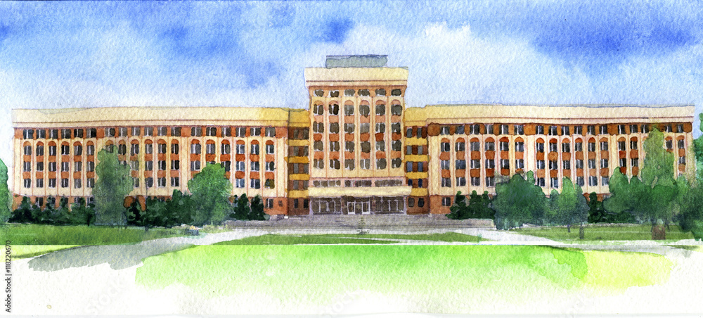 watercolor sketch of university