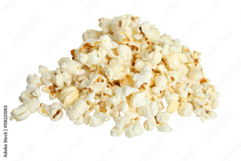 A bunch of popcorn on a white isolated background