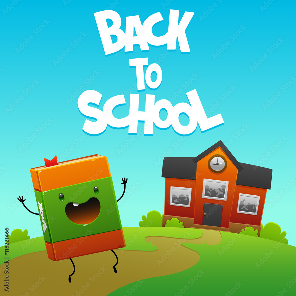 Obraz premium happy book character goes to school