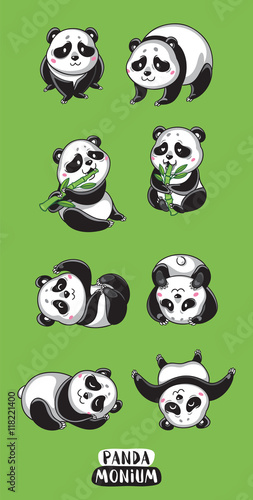 Fototapeta Naklejka Na Ścianę i Meble -  Set of cute funny cartoon pandas
