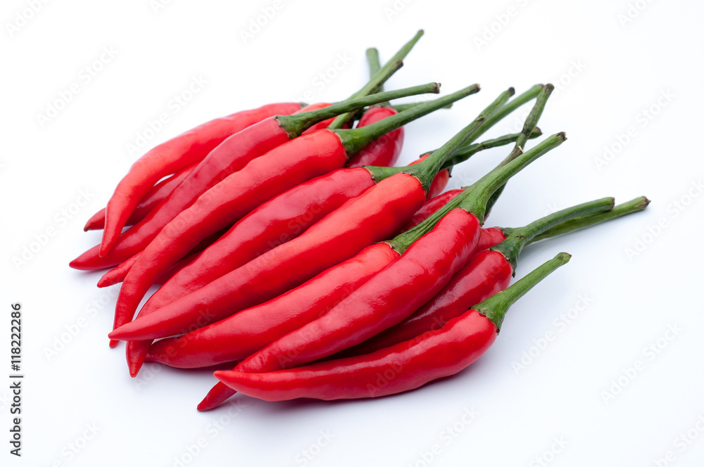 Red hot chili peppers on white background Red hot chili peppers on white background