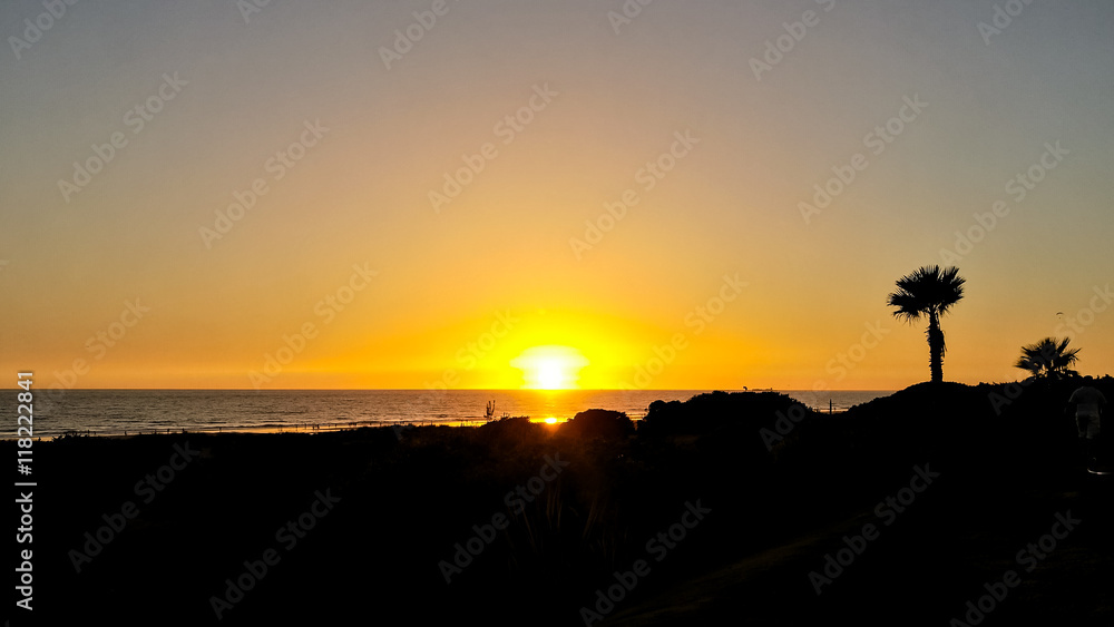 Sunset on the beach of Barrosa, Cadiz, Spain