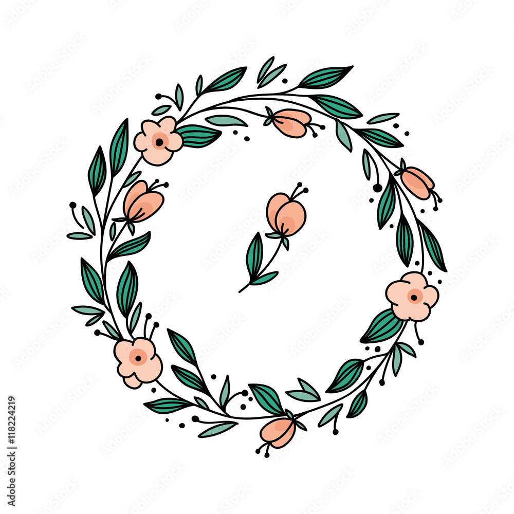 Vector floral frame with branches and flowers. Stock Vector | Adobe Stock