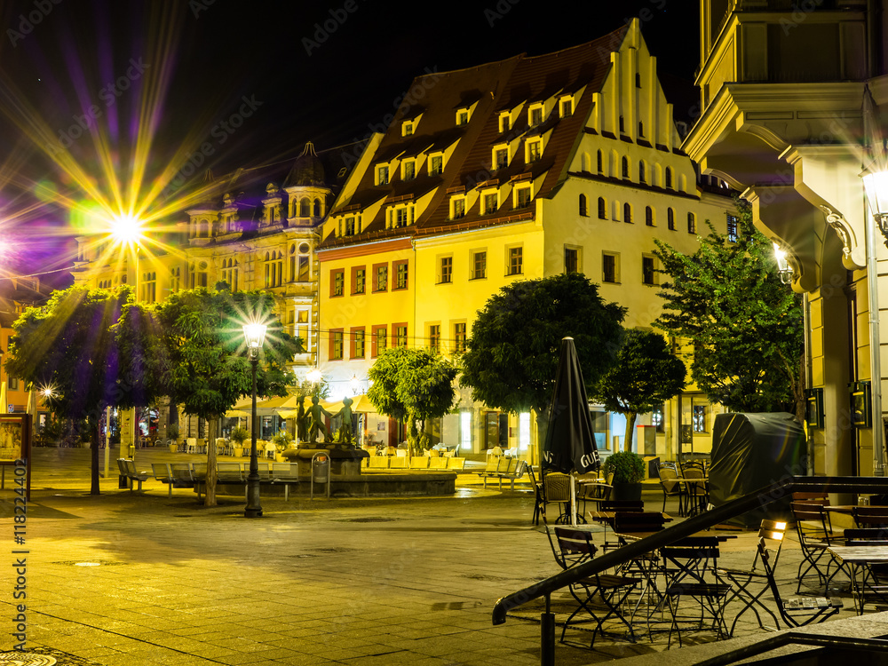 Obraz premium Hauptmarkt in Zwickau Nachts