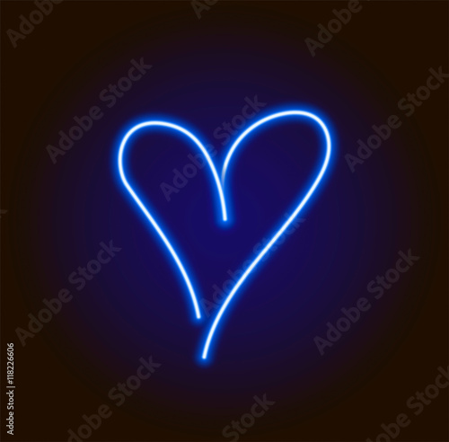 Blue neon heart on black background, the icon for your design