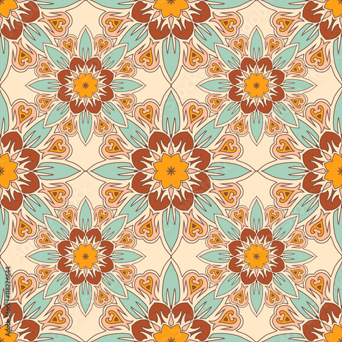 Seamless pattern with mandalas in beautiful colors. Vector background