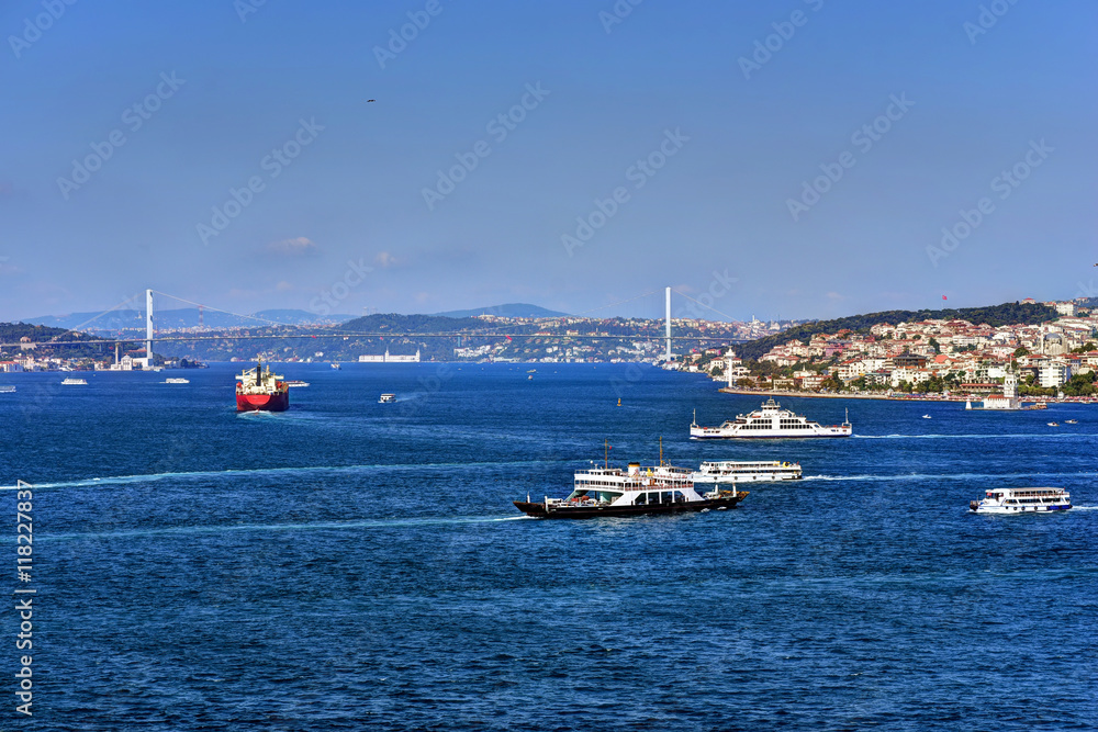 View of the entrance to the Bosphorus from the Sea of Marmara, as seen from the Topkapİ Palace