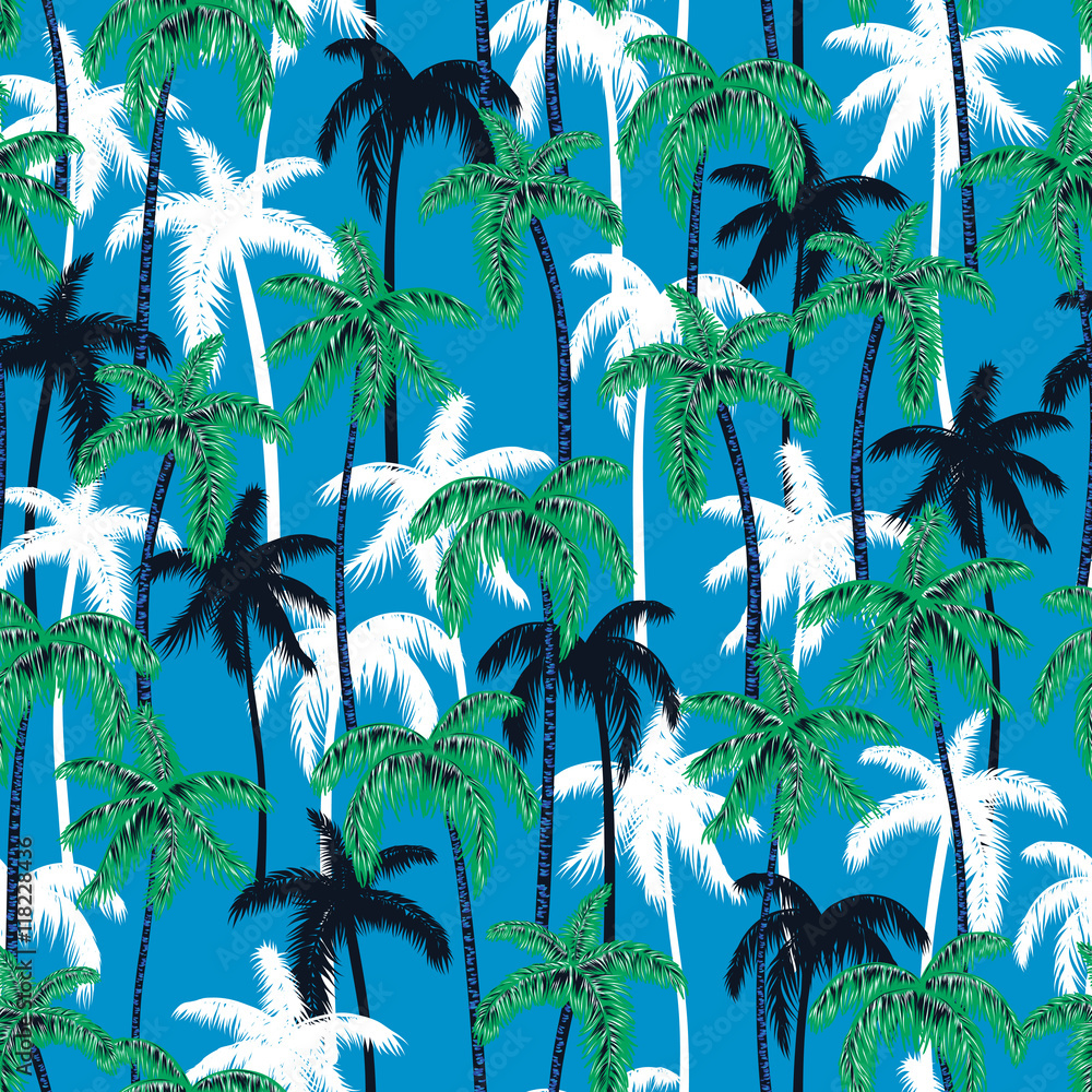 custom made wallpaper toronto digitalvector seamless stylish modern colorful vertical orientated palm tree pattern, hawaiian style pattern, summer vibes, palms with lush leafs, vibrant background design