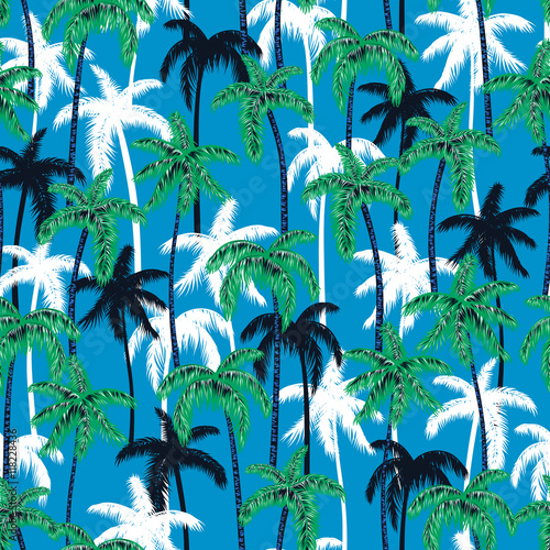 vector seamless stylish modern colorful vertical orientated palm tree pattern, hawaiian style pattern, summer vibes, palms with lush leafs, vibrant background design