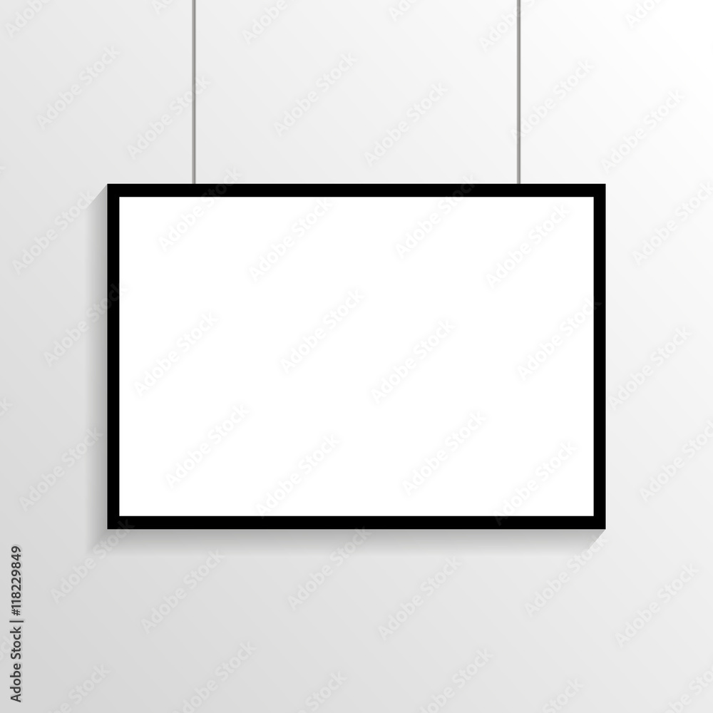 White poster with black frame mockup on grey wall eps 10 White poster with black frame mockup on grey wall eps 10